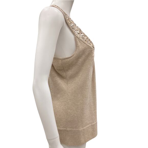 Escada Sport Tank Top Women’s Size Large Cashmere/Wool Blend w/ Sequins in Gold - Picture 2 of 4